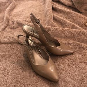 Nude sling back pumps